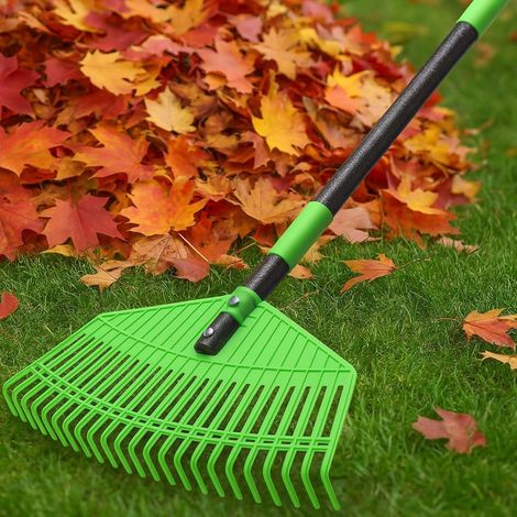 Leaf Rake 42cm Wide Garden Lawn Rake 145cm with Adjustable Long Handle, 23 Teeth Plastic Rake for Sweeping Leaves, Grass, Pine Needles, Lightweight (1/5)
