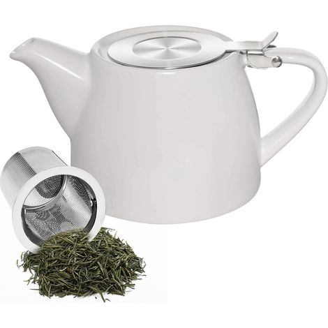 Théière céramique 600 ml, infuseur amovible acier/céramique, mailles fines, porcelaine. (1/4)