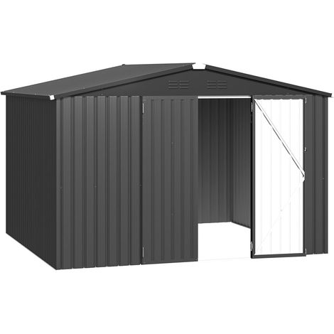 YODOLLA Metall-Geräteschuppen für Außenbereich 296 x 244 x 196cm – Dunkelgrauer Stahlgarten Gerätehau mit abschließbaren Türen
