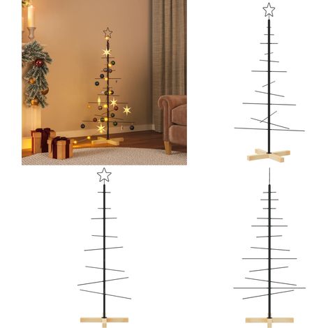 Weihnachtsbaum Metall mit Holzständer Schwarz 120 cm - Weihnachtsbaum LED - Weihnachtsbaum Holzständer (1/5)
