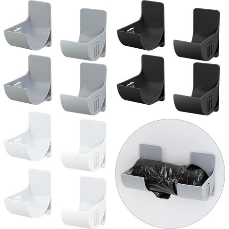 12 x Kitchen Organisers, Bin Bag Holder, Aluminium Foil Dispenser and Adjustable Film, Storage Bag without Drilling for Kitchen Cupboard Door