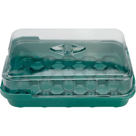 Umweltfreundliches Pflanzset – 6 Mini-Gewächshäuser aus biologisch abbaubarem, transparentem Kunststoff mit Deckeln – Schale 24 x 18 x 5 cm, grün für effiziente Keimung (1/5)
