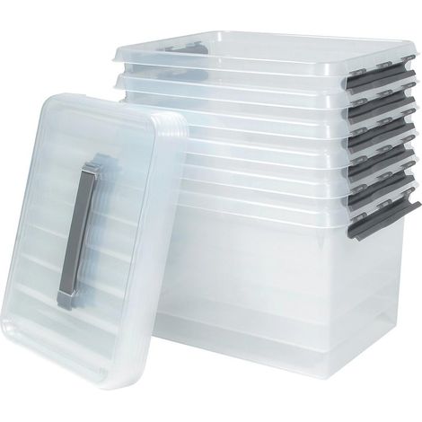 BRB Lot de 6 boîtes de rangement avec couvercle, transparentes, 400 x 300 x 260 mm, 22 l (1/2)