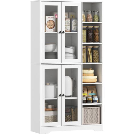 Meuble cuisine portes vitrées 172 cm, étagères et rangements ouverts, armoire cuisine salon MDF blanc design moderne (1/5)