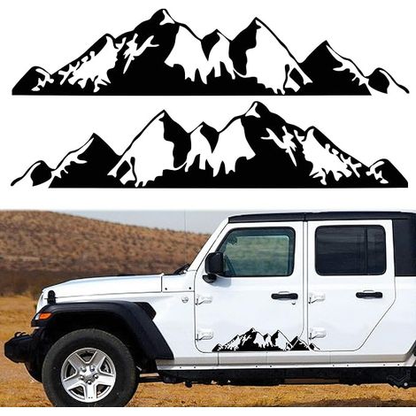 TOMALL 1 paire d'autocollants montagnes de 75 cm pour voiture, carrosserie, portière, voiture, montagnes enneigées, véhicules tout-terrain, autocollants universels de taille longue (noir) (1/5)