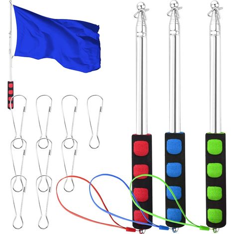 Asta portabandiera telescopica in acciaio inox da 2 m - Portatile ed estensibile con 9 ganci - Per bandiere, striscioni, aule scolastiche e guide turistiche (1/5)