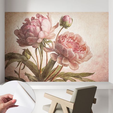 Selbstklebend Tapete - abwaschbar - Arbeitszimmer - Esszimmer- Top Qualität Zarte Pfingstrosen 104x70 cm (1/5)