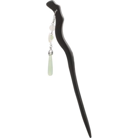 Antique Brown Acrylic Hairpin with Wooden Moon, Resin, and Metal (1/5)