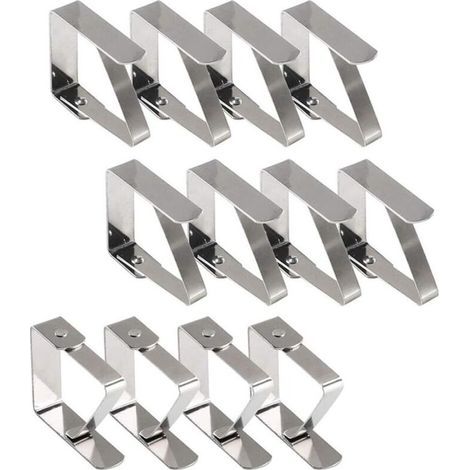 Pince Nappe Exterieur, Pince Nappe de Table, 12 Pinces à Nappe en Acier Inoxydable, Nappe Clips Anti-Glissant Fixer Nappe pour Table d'Épaisseur 10-30 mm (1/4)