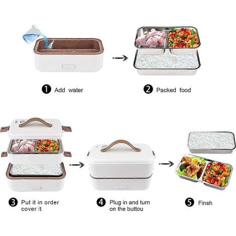 Boîte à lunch électrique auto-chauffante, boîte à lunch isotherme portable, mini cuiseur à riz, boîte à lunch chauffante double couche de 800 ml, adaptée à la maison et au bureau, conforme aux normes (1/4)