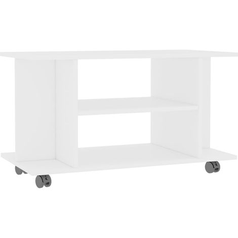 Porta TV multimediale scaffale per televisione televisione buffet sala da pranzo soggiorno camera da letto con rotelle 80 x 40 x 45 cm derivati del legno bianco 020026932