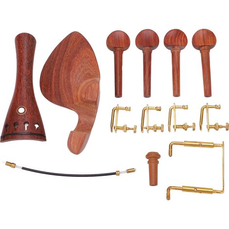 Cordes pour violon 4/4 - Pièces en bois : cordier, mentonnière, chevilles d'accord, piquet métallique - Accessoires complets (1/5)