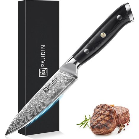 Damast Allzweckmesser 13 cm mit G10-Griff, scharfes Kochmesser aus VG10 Damaststahl (1/5)