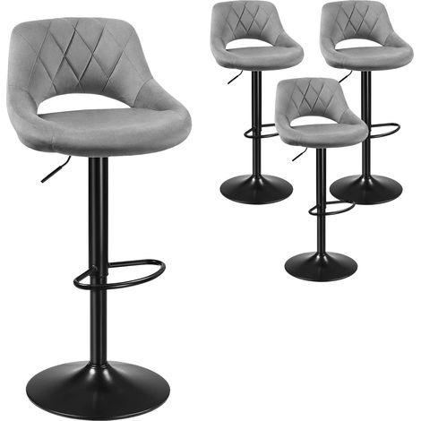 Juego de 4 Taburete de Bar con Respaldo Marco de Metal Muebles Cocina Asiento de Terciopelo,Altura Ajustable Giratorio en 360° Gris claro (1/5)