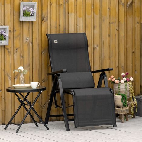 Transat de jardin pliable zéro gravité avec dossier réglable 9 positions et coussin 70 x 65 x 111 cm Noir