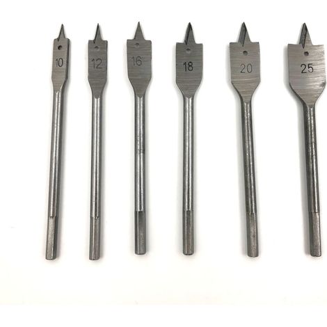 Assortiment de 6 mèches plates bois D. 10 à 25 mm x Q. HEX en acier WS - 440060 - Beast (1/5)