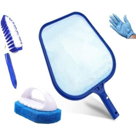 Reinigungsset für Gartenteich, Whirlpool, Springbrunnen und Aquarium, bestehend aus Poolskimmer mit Paddelbürste, Scheuerschwamm und Handschuhen. (1/5)