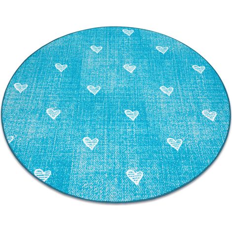 Teppich für Kinder HEARTS Kreis Jeans, vintage Herzen - türkis blue rund 100 cm