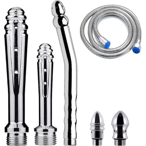 Douche de lavement 3 pièces avec 3 pommes de douche, kit de douche pour hommes + tuyau de douche (argent)