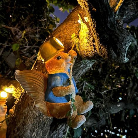 Solarleuchten aus Kunstharz, Tierfiguren, Gartenwanddekoration (Eichhörnchen)