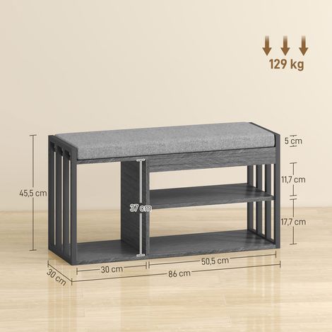 Étagère à chaussures avec banc intégré, meuble à chaussures d'entrée, armoire à chaussures à 3 niveaux, pour couloir, entrée, salon, chambre, gris (1/5)