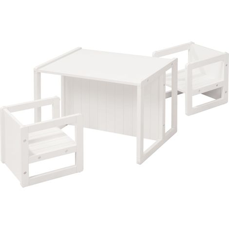 roba Set Tavolo + 2 Sgabelli per Bambini - Convertibile in Panca - Stile Country – Mobili per Bambini – 3 Altezze – Multifunzionale - Legno Laccato Bianco (1/5)