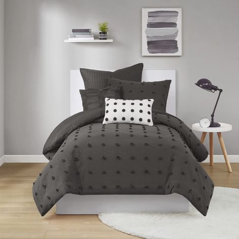 Parure de lit 5 pièces 100% Jacquard de Coton, Housse de Couette Style Shabby Chic Toutes Saisons pour Couette, taies d'oreiller Assorties, oreillers décoratifs, lit Simple/Double XL (1/5)