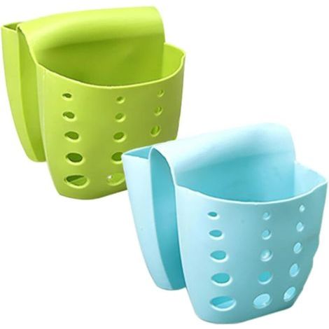 Set di 2 porta spugne da appoggio sopra il lavello, con foro di drenaggio, organizer multifunzionale per spazzola e sapone, per la cucina, verde (1/5)