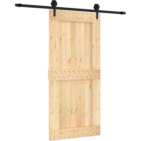 Sliding Door Natural and Black 95 x 210 cm Solid Pine Wood vidaXL (1/5)