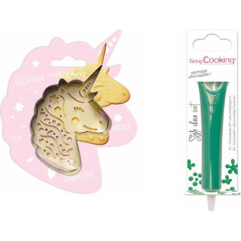 Kit pour biscuit en relief Licorne + Stylo au chocolat vert