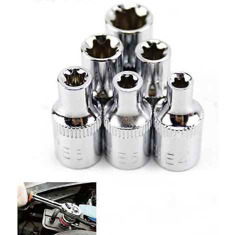 Lot de 6 douilles à disque 1/4 pouce Torx Star femelle E, embout hexagonal, outils à main, douilles Torx pour tournevis, douilles de vissage. (1/5)