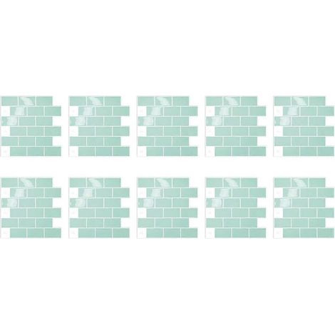 Lot de 10 stickers muraux 3D vert métro, autocollants et imperméables, pour crédence de cuisine et décoration murale à faire soi-même. (1/5)