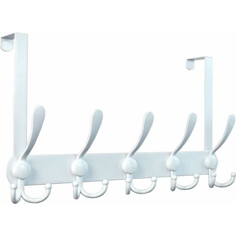 Appendiabiti per porta bianco, Appendiabiti per porta, Gancio per porta, Appendiabiti a parete, Appendiabiti senza foratura in acciaio inox, bianco, 15 ganci, 1 pezzo (1/5)