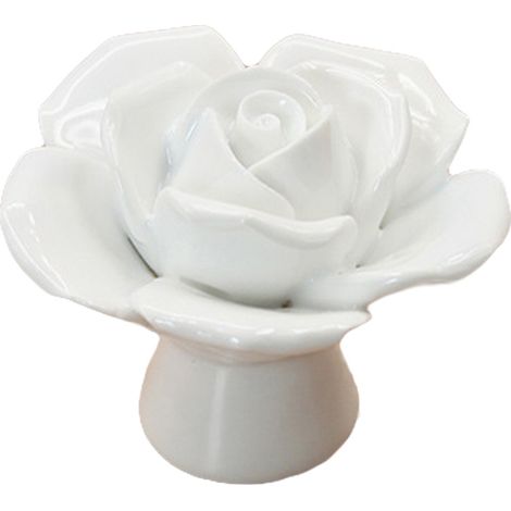Ceramic Rose Door Knob Drawer Cupboard Wardrobe Furniture Pull Handle Hardware (White) (1/2)