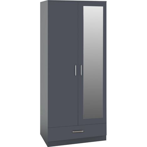 Dakota 2 Door 1 Drawer Mirrored Wardrobe - L48 x W175 x H75 cm - Dark Grey