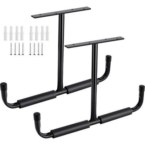 Crochet de rangement plafond garage en acier – Support pour bois suspendu, vélos, outils – Installation sur chevrons – Lot de 2, noir (1/5)