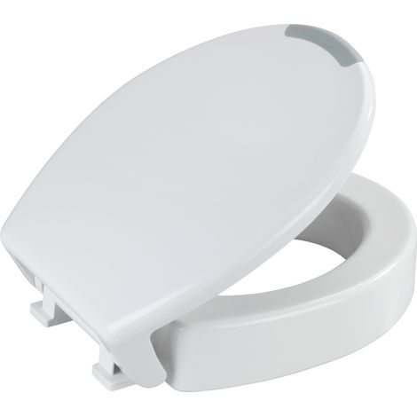 Wenko – Abattant adulte pour WC réhausseur 8cm – Duroplastique antibactérien – Frein de chute – Charge jusqu'à 300 kg – Dimensions 37x43,5 cm
