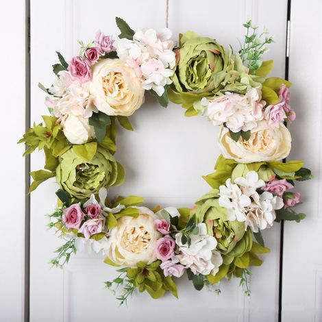 Couronne de Pivoines Artificielle Printanière pour Porte, Mur, Mariage et Décoration Maison (1/5)