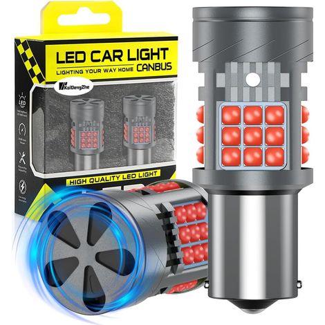 Ampoule 1156 BA15S LED avec Ventilateur de Refroidissement, CANBUS 3000LM 28W Rouge 7506 1141 P21W pour Feu Recul Stop Clignotant Antibrouillard Arrière (1/5)
