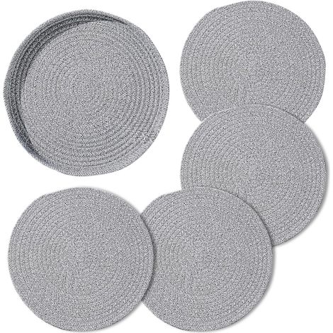 Ander Online Set de 5 Posavasos Tejidos 30cm con Cesta, Aislantes Térmicos Decorativos para Proteger Mesa – Ideal para Cocina y Comedor (1/5)