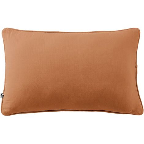 Coussin déhoussable avec passepoil "Gaïa" 40 x 60 cm "Gaze de Coton" l'Effet Papillon - Gaia Abricot - (1/2)