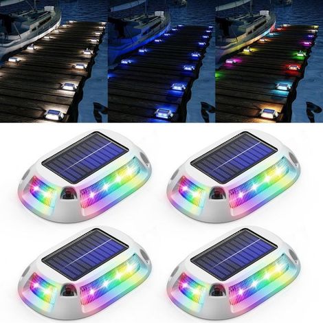Paquet de 4 lampes solaires pour terrasse, lampes d'avertissement solaires étanches IP67, 9 couleurs de lumière, peuvent supporter 5 tonnes (1/5)