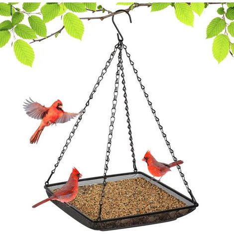 Comedero metálico para pájaros, Comedero colgante, Comedero redondo, Comedero para atraer pájaros, Baño para pájaros, Diámetro 17 cm, Negro (1/5)