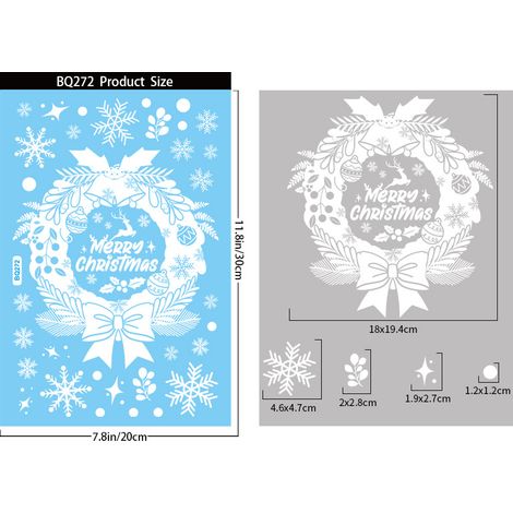 Autocollants de Noël, stickers pour fenêtres, sapin blanc avec le Père Noël, cloches, traîneau, bonhomme de neige, renne, flocons de neige, autocollants électrostatiques