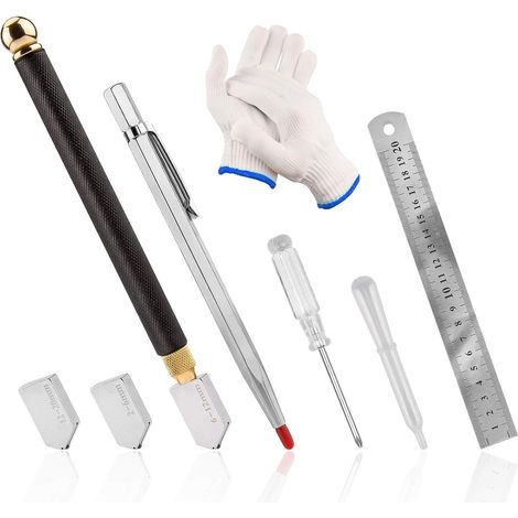 6 Pcs Outil Coupe Verre Coupe-verre Professionnel Approprié 2-6mm/6-12mm/12-20mm Cutter à Verre Manuel pour Diamant Vitrail Mosaïque Miroir avec Gants et Sac de Rangement (1/5)