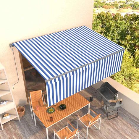 vidaXL Auvent automatique rétractable avec store 4x3 m Bleu et blanc (1/5)