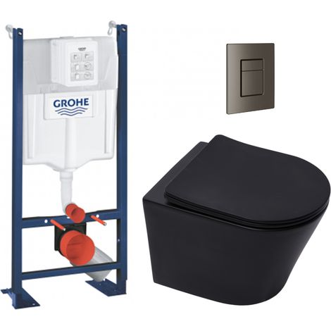 Grohe Pack WC bâti-autorportant Rapid SL + WC infinitio noir mat sans bride + Abattant softclose + Plaque (ProjectBlackInfinitio-AL0) (1/5)
