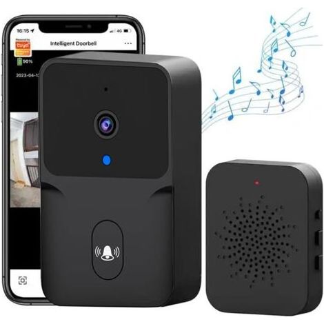 Sonnette sans fil avec caméra, sonnette extérieure sans fil, compatible avec les appels vidéo, volume sonore variable, capture d\'images, vision nocturne (noir) - (1/5)