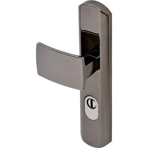 Poignée de porte blindée sur Plaque pour porte d'Entrée - Version Clé I - Entraxe 195 mm - Matériau Zamak Résistant - Finition Chrome Velours (1/2)