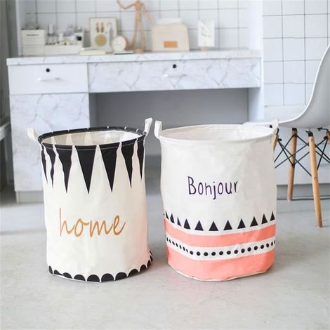 1 panier à linge, en coton et lin, imperméable et pliable, pour salle de bain et chambre (1/4)